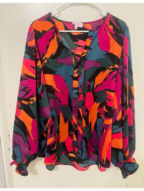 Jess Lea Women’s XL Abstract Multicolor Round Neck Long Sleeve Blouse Regular
